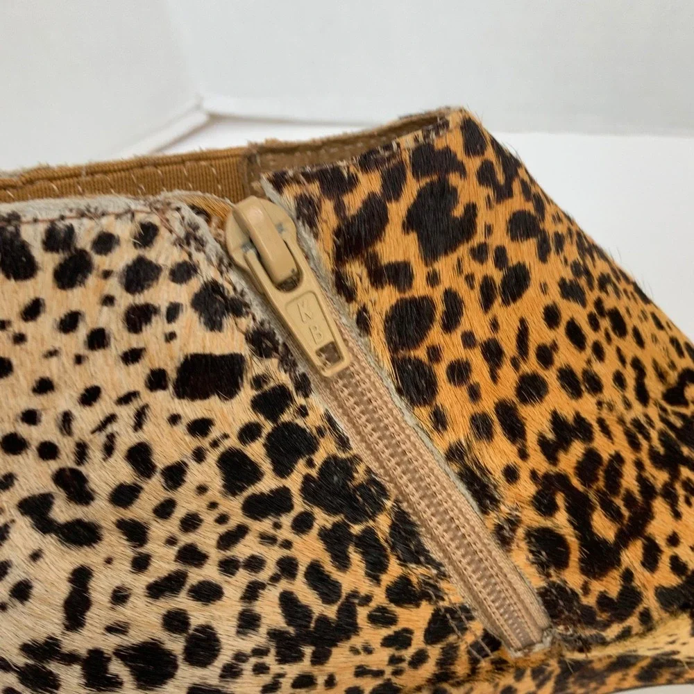 Matisse Sz 6 Teddy Animal Print Calf Hair Leather Wedge Booties Side Zip Chic